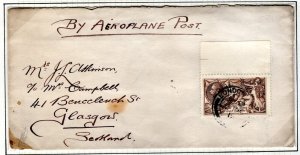 GB EMERGENCY AIR MAIL Cover 2s/6d Seahorse 1919 RAILWAY STRIKE Flown RAF JL114 