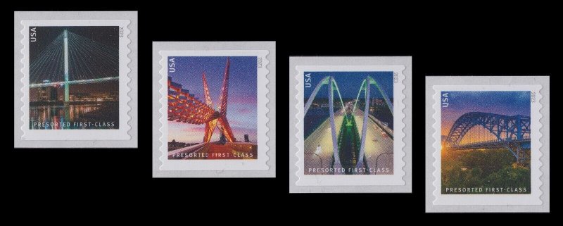 US 5808-5811 Bridges presorted first-class 25c coil set (4 stamps) MNH 2023