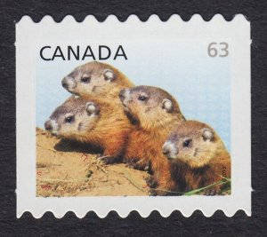 DIE CUT Coil stamp =.63c TRANSITIONAL RATE = WOODCHUCKS = Canada 2013 #2692ii