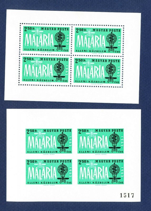 HUNGARY - 1461 - MNH  perf & imperf S/S - Green MALARIA, Medicine - 1962 ---c