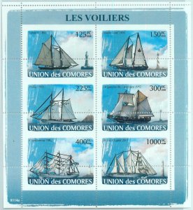 A0399 - COMORES, ERROR, MISPERF, Miniature sheet: 2008, Tall Ships, Lighthouses