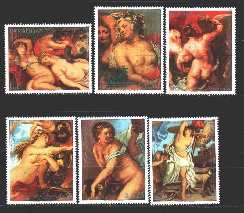 Paraguay. 1985. 3916-21 of the series. Rembrandt, nude painting, paintings. MNH.