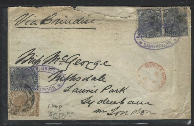  MALAYA STRAITS SETTLEMENTS (PP1008B) COVER QV 10CX3+2C SINGAPORE TO LONDON CHOP