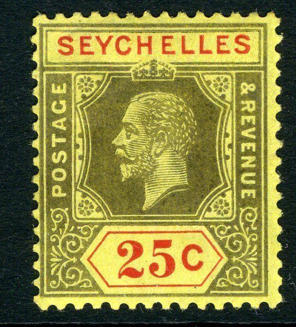 SEYCHELLES-1920 25c Black & Red/Orange-Buff Sg 89a MOUNTED MINT V10387