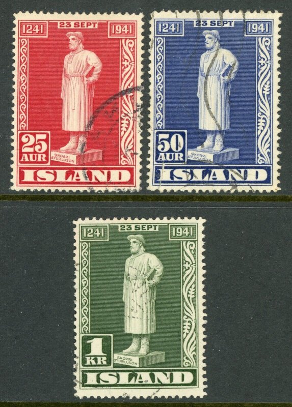 Iceland 1941 Statue Complete Set Scott #237-239 Mint G257