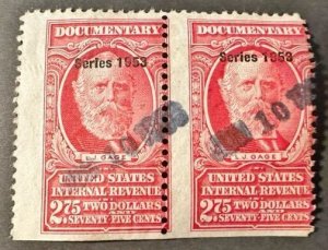 US # R638 Documentary Internal Revenue joined pair 2.75 overprint series 1953