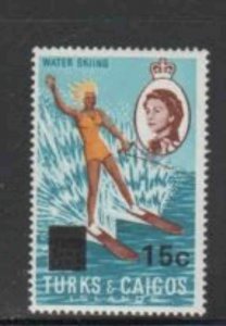 TURKS & CAICOS ISLANDS #190 1969 15c ON 1sh6p WATER SKIING MINT VF NH O.G