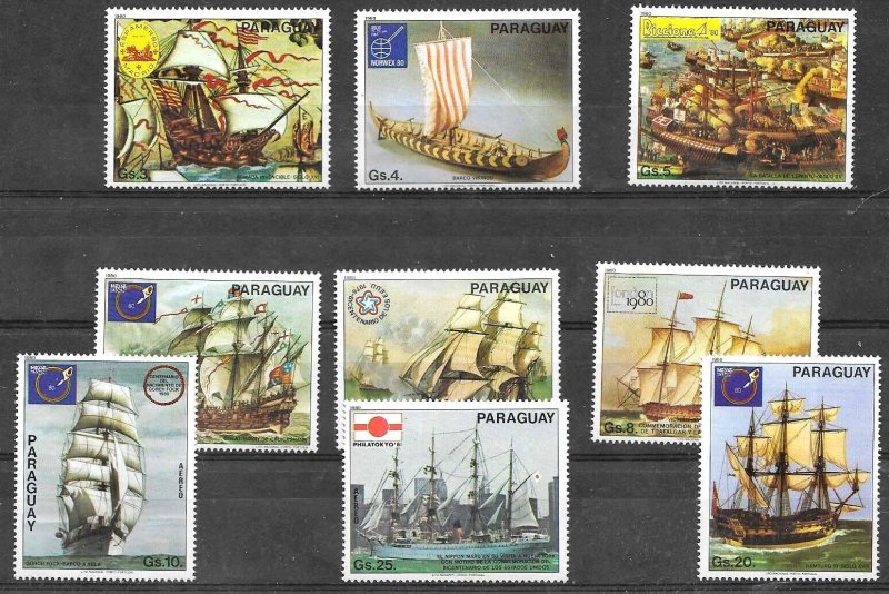 #4106 PARAGUAY 1980 OLD SAILSHIPS SHIPS PHIL EXPO Mi 3314-22 YV 1777-83+AE MNH