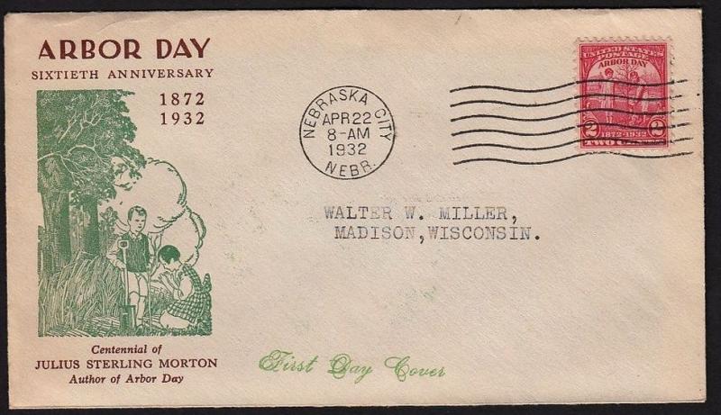 1932 Arbor Day Sc 717-6 FDC Linprint 1st cachet