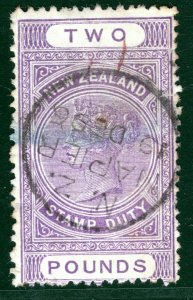 NEW ZEALAND POSTAL FISCAL QV Scott.AR19 £2 High Value 1896 CDS Used RARE EBLUE6