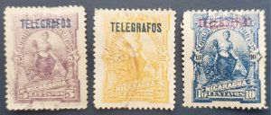 Nicaragua, three 1891 Telegrafos