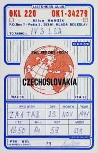 1991 MLADA BOLESLAV CZECHOSLOVAKIA LINSTENERS CLUB Amateur Radio QSL Card 15889-