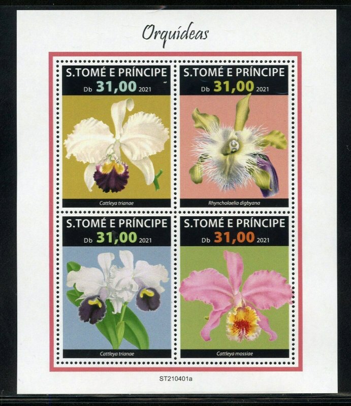 SAO TOME 2021 ORCHIDS  SHEET MINT NEVER HINGED