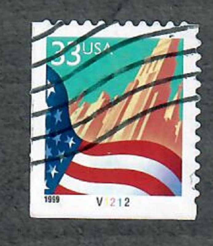 US #3278 Flag over City Used Booklet Single plate #V1212  booklet pnc