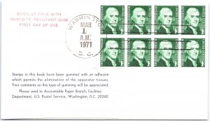 US FIRST DAY COVER EISENHOWER SCOTT 1395c PANE OF 4 PLUS SELVEDGE MATTE GUM 1972
