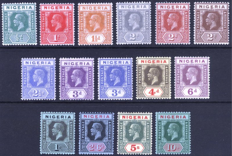 Nigeria 1921 1/2d-10s Watermark Script CA Scott 18-32 SG 15-29 MLH Cat $155