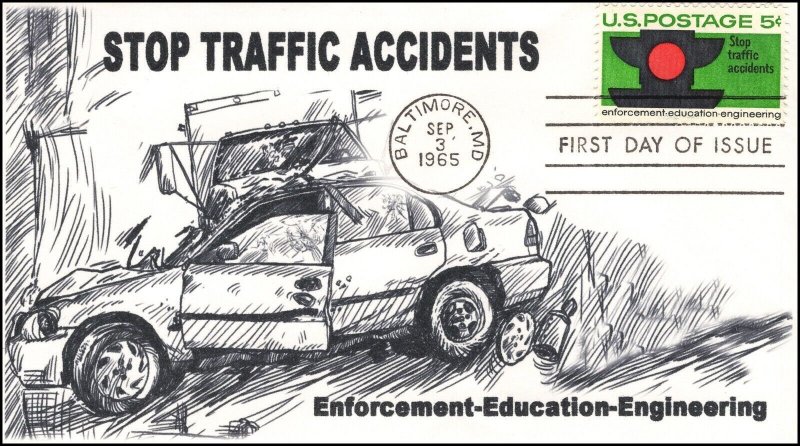 AO-1272, 1965, Stop Traffic Accidents, First Day Cover, Add-on Cachet, SC 1272