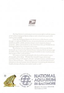 USPS FDC Ceremony Program #3105g C3 Endangered Species Toad Uo Baltimore 1996