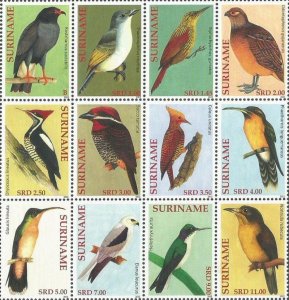 Suriname Surinam 2012 Tropical forest birds set of 12 stamps in block 3x4 MNH