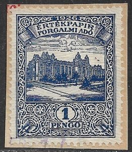 HUNGARY 1927 1p Wmkd STOCK TRANSFER Revenue Bft.80 VFU on Piece