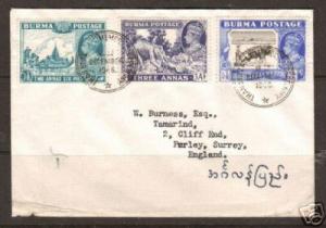 Burma Sc 25-27 used on 1946 cover to England        5;7