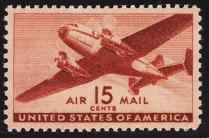 US# C28 15c Brown Carmine Transport Plane MINT NH SCV $2.10