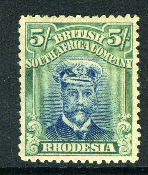 RHODESIA-1913-22 5/- Deep Blue & Blue Green mounted mint DIE III, Perf 14 Sg