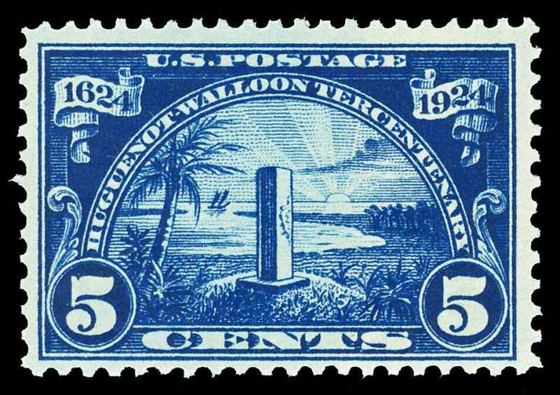 Scott 616 1924 5c Dark Blue Huguenot-Walloon Issue Mint F-VF OG NH Cat $27.50