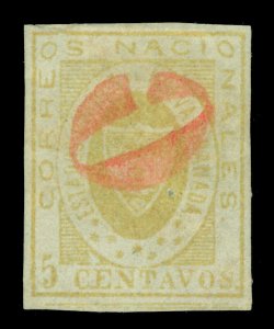 COLOMBIA 1861  Arms of New Granada   5c buff  Scott # 14a  used VF red cancel