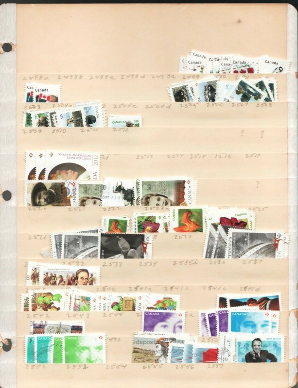 Sc#2361+ up (2010 to 2016) - Canada - 7 stock pages of Used -  approx 850 stamps