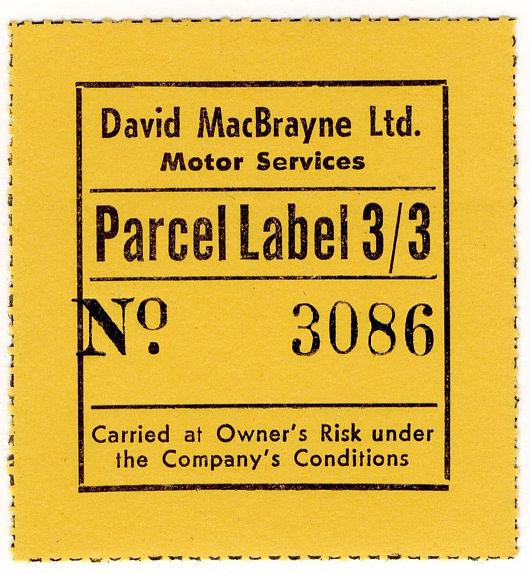 (I.B) Cinderella : Private Carrier - David MacBrayne Parcel Label 3/3d