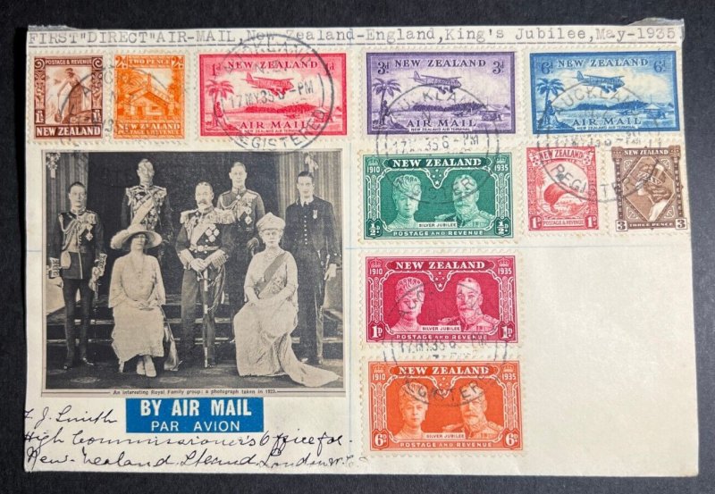 1935 Registered New Zealand Airmail First Flight Cover Auckland to England King