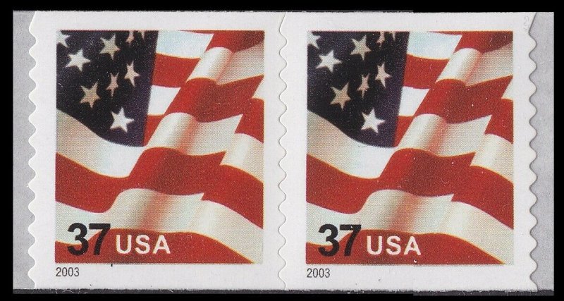 US 3632A Flag 37c coil pair SSP (2 stamps) MNH 2003