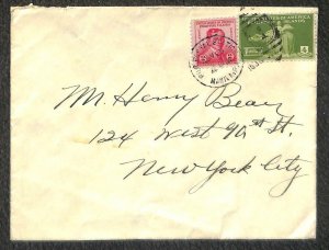 PHILIPPINES SCOTT #383 & 384 STAMPS MANILA P.I. TO NEW YORK CITY COVER 1935