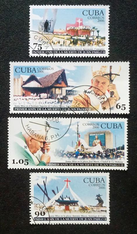 CUBA Sc# 4565-4568  POPE JOHN PAUL II catholic Complete set of 4 2003 cancelled