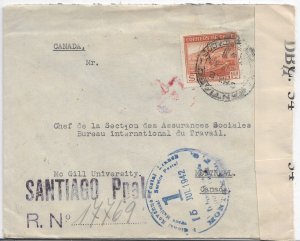 Santiago, Chile to Montreal, Canada 1942 Registered Canadian censor (C5053)