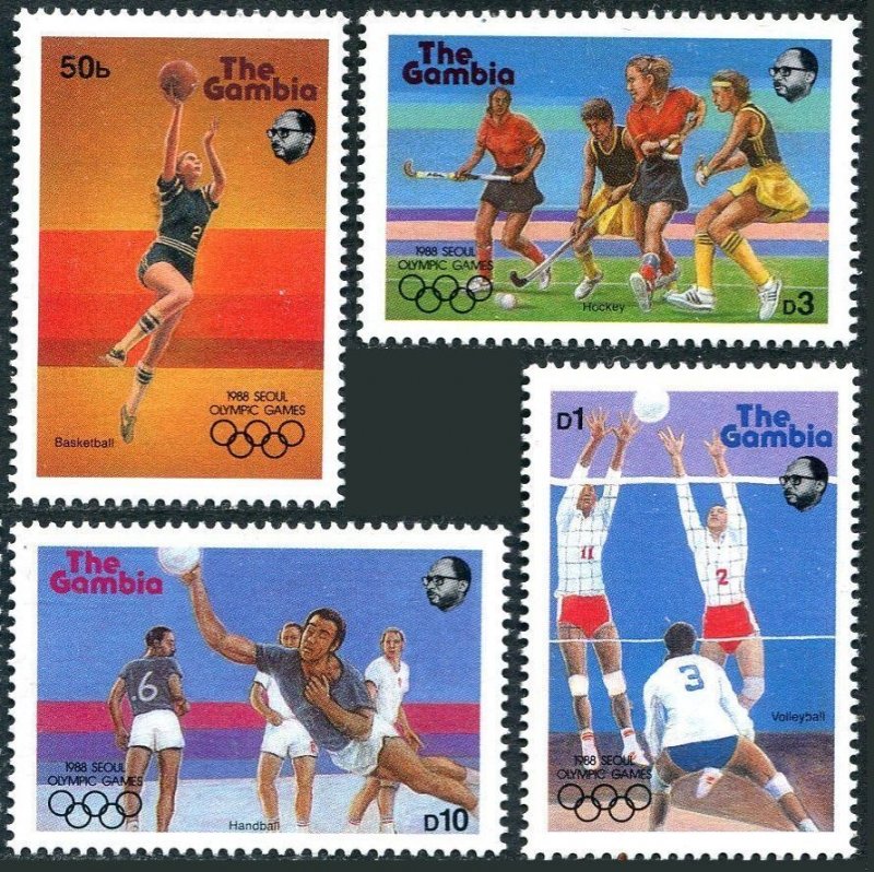 Gambia 697-701, MNH. Mi 706-709, Bl.38. Olympics Seoul-1988. Basketball, Soccer,