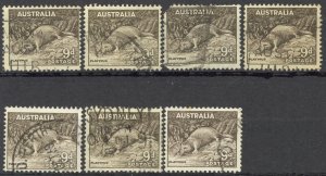Australia Sc# 174 SG# 191 Used Lot/7 1943 9p sepia Platypus