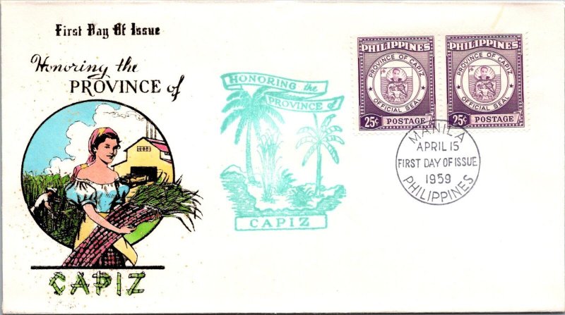 Philippines FDC 1959 - Province of Capiz - 2x25c Stamp - Pair  - F43328