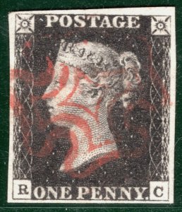 GB ONE PENNY BLACK 1840 Stamp SG.2 1d Plate 6 (RC) Used RED MX Cat £400 REDS63 