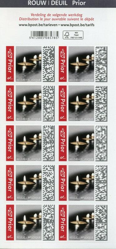 Belgium 2019 MNH Mourning Bereavement Prior 10v S/A M/S Candles Stamps