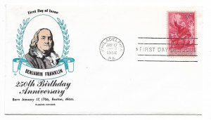 US 1073 (Me-13) 3c Benjamin Franklin FDC Fluegel Multi-Color Cachet ECV $20.00