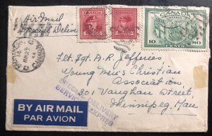 1944 Montreal Canada Airmail Special Delivery cover To Winnipeg