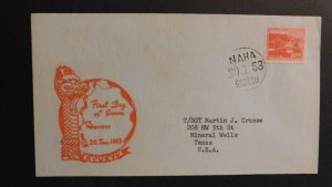 1953 Naha Ryukyu First Day Cover FDC Globe Dragon to Mineral Wells Texas USA 3