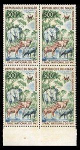 Niger #C14 Cat$76, 1960 500fr Animals, block of four, never hinged, some gum ...