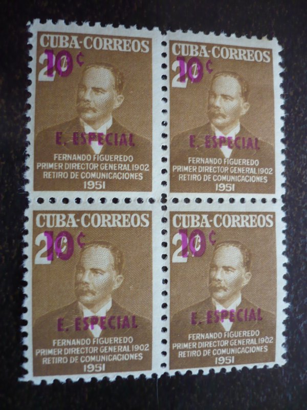 Stamps- Cuba-Scott# E15 - Mint Hinged Block of 4 Stamps Overprinted & Surcharged