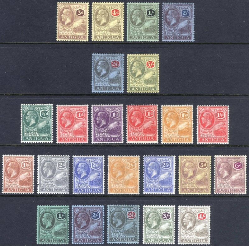 Antigua 1921-29 1/2d-5s CA&Script SG55-80(ex61) Sc42-63 LMM/MLH Cat £248($322)