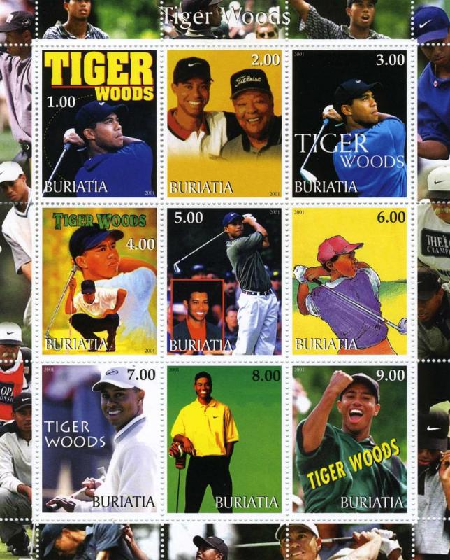 Buriatia 2001 Tiger Woods Sheet Perforated mnh.vf