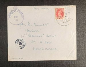 1942 FPO No 27 El Alamein Egypt Censored Airmail Cover to St Albans England