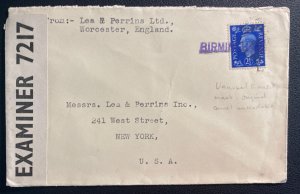 1940s Birmingham England Temporary Post Office Censored Cover to New York Usa